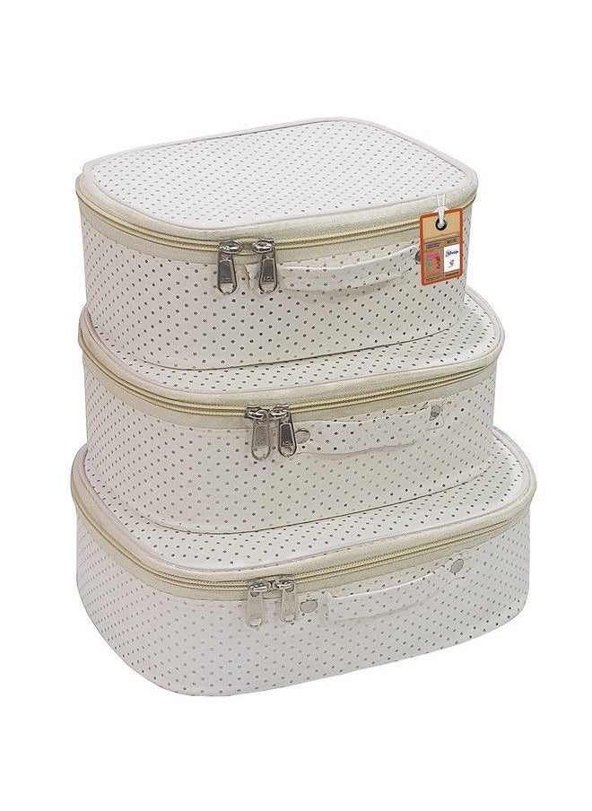 atorakushon - Fabric 18 Cms Makeup Storage Box Shaving Travel Vanity Cosmetic Toiletry Bag Wardrobe Organizer Jewellery Pouch (Cream) - Image 1