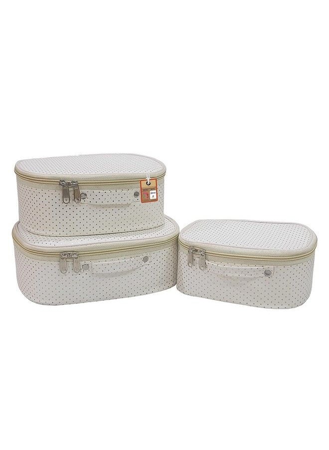 atorakushon - Fabric 18 Cms Makeup Storage Box Shaving Travel Vanity Cosmetic Toiletry Bag Wardrobe Organizer Jewellery Pouch (Cream) - Image 1