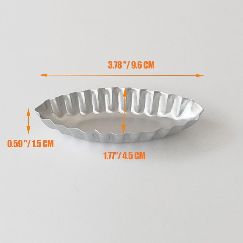 Heluok Tiny Tart Pan Boat Shape, 10PCS Egg Tart Mold Fluted Edge, Wave Flower Aluminum Baking Tool, Reusable Dessert Tray for Small Tartlets, Quiches - Image 2