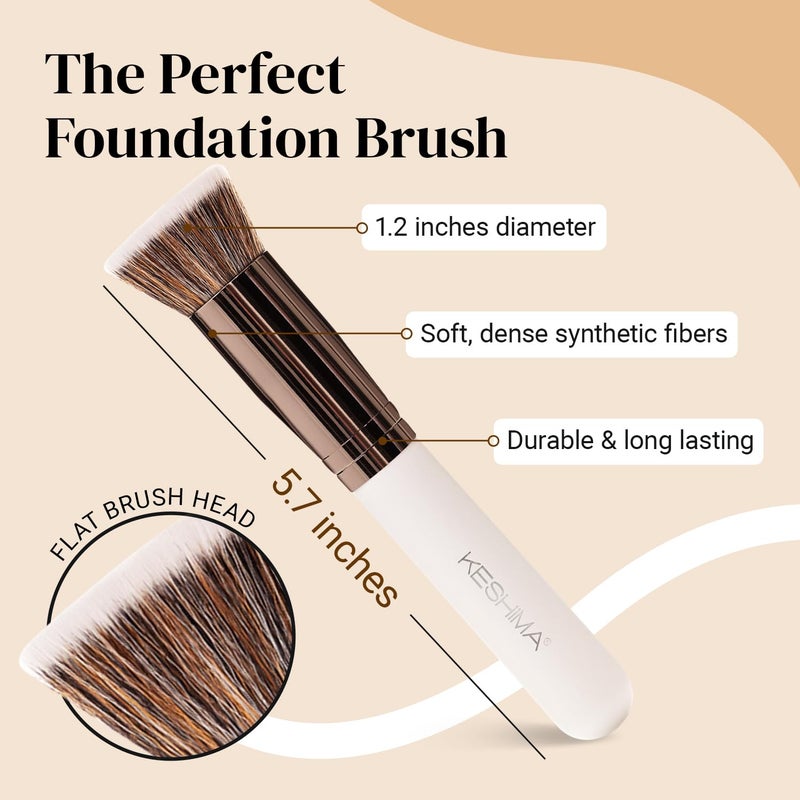 Keshima Foundation Brush Flat Top Kabuki - Premium Foundation Brush for Liquid Makeup, Cream, and Powder - Buffing, Blending, and Face (Regular Size, White) - Image 1