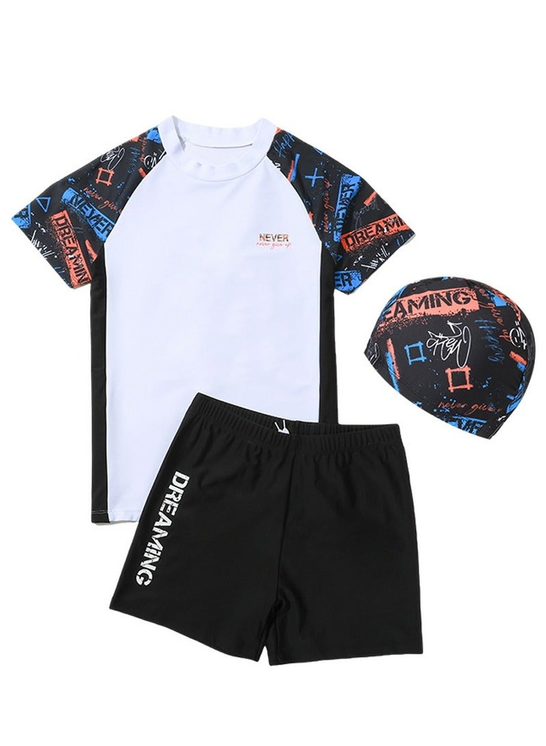 إسكدنيا الفتيان قميص قصير الأكمام ، والسراويل وقبعات السباحة ، والسباحة الجافة تناسب - Image 1