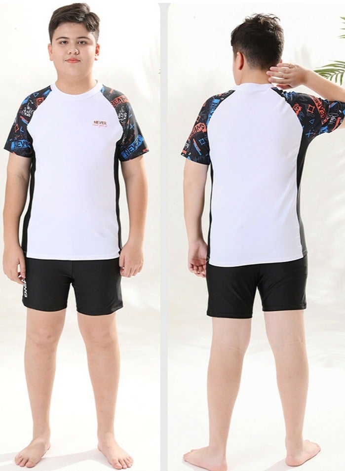 إسكدنيا الفتيان قميص قصير الأكمام ، والسراويل وقبعات السباحة ، والسباحة الجافة تناسب - Image 2