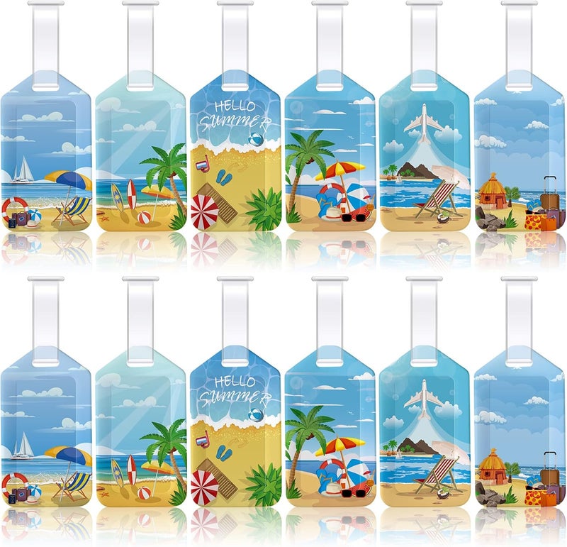 Kajaia 12 Pieces Hello Summer Luggage Tag Summer Beach Bag Tags Travel Suitcase Tags Identifiers Plastic Travel Baggage Tags Suitcase Identifier Labels for Cruise Women Men Traveling Accessories  - Image 1