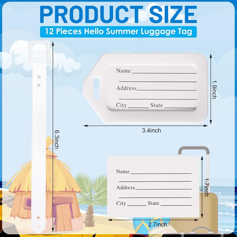 Kajaia 12 Pieces Hello Summer Luggage Tag Summer Beach Bag Tags Travel Suitcase Tags Identifiers Plastic Travel Baggage Tags Suitcase Identifier Labels for Cruise Women Men Traveling Accessories  - Image 2