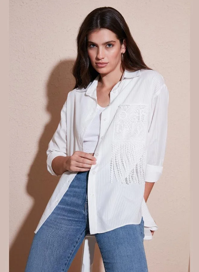 Lela Lela Regular Fit Laced Pocket Detailed Long Sleeve Shirt Women's SHIRT 6773215