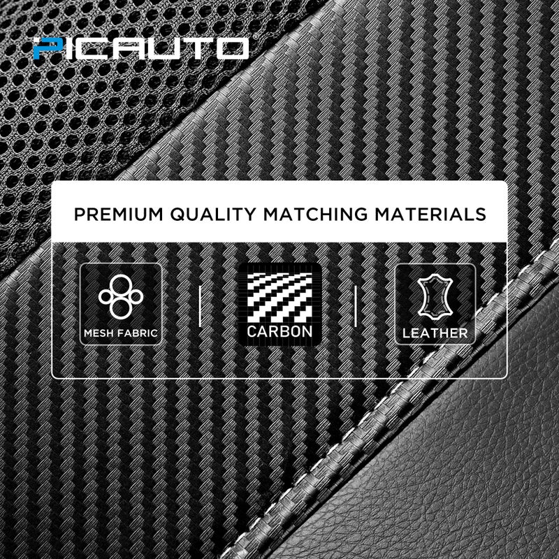 PIC AUTO Leather Car Seat Covers, Sports Carbon Fiber & Mesh Design, High-Back Two Front Set, Waterproof Automotive Seat Covers, Airbag Compatible, Universal Fit for Most Cars (Black & Black) - Image 4