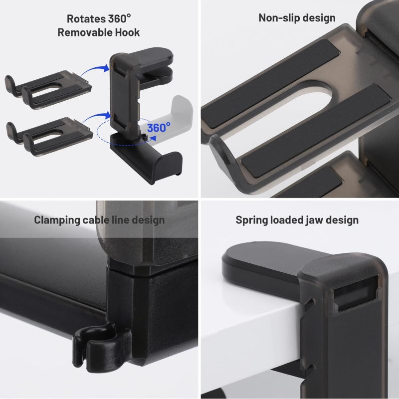 PC Gaming Headphone Stand 3 In 1 Under Desk Clamp Double Hook Split Design - Universal Controller Holder For Gaming Accessories - Image 5