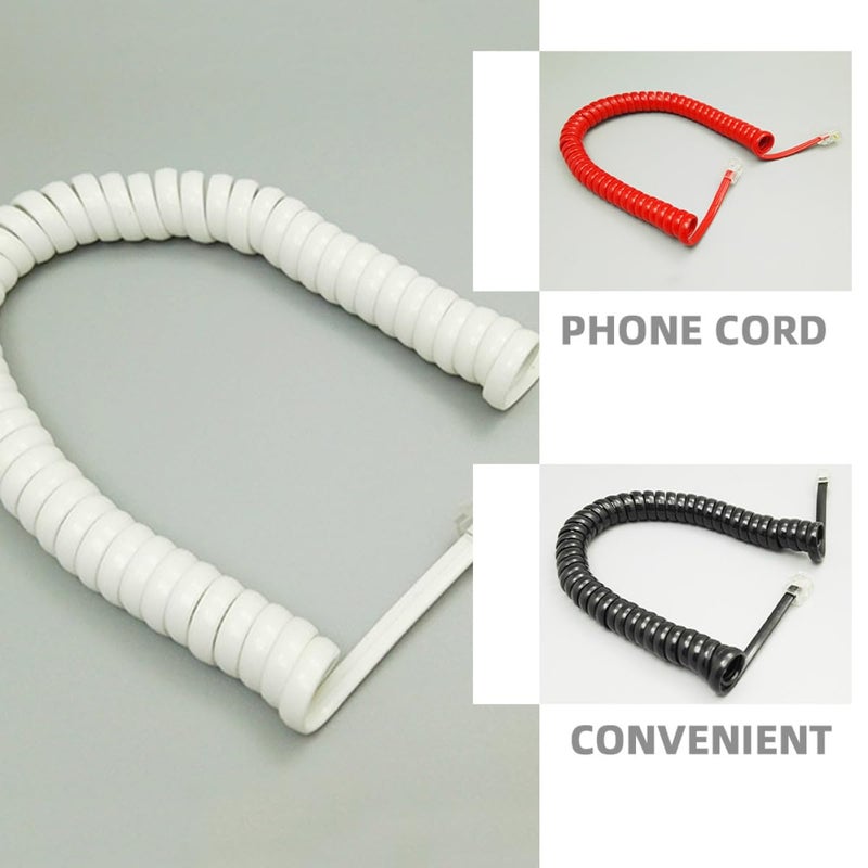 SEWACC 12pcs Coiled Telephone Receiver Cord 2m Phone Cable for Landline Phones Office Cord Extension with Black White Red Colors - Image 3
