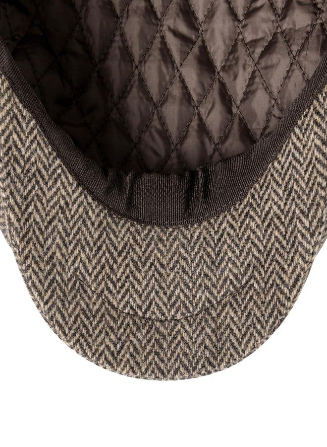 FEINION Men's Wool Newsboy Cap 8 Panel Ivy Tweed Cabbie Flat Hat Baker Boy Cap, Herringbone Khaki, 7 5/8 - Image 5