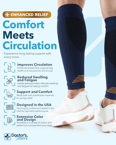 Doctor's Select 2 Pairs Copper Calf Compression Sleeve - Compression Calf Sleeves for Men, Compression Socks for Running, Shin Splints, Gray and Navy - Image 2