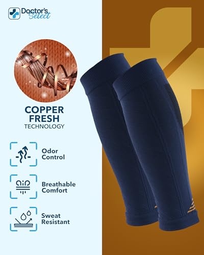 Doctor's Select 2 Pairs Copper Calf Compression Sleeve - Compression Calf Sleeves for Men, Compression Socks for Running, Shin Splints, Gray and Navy - Image 3