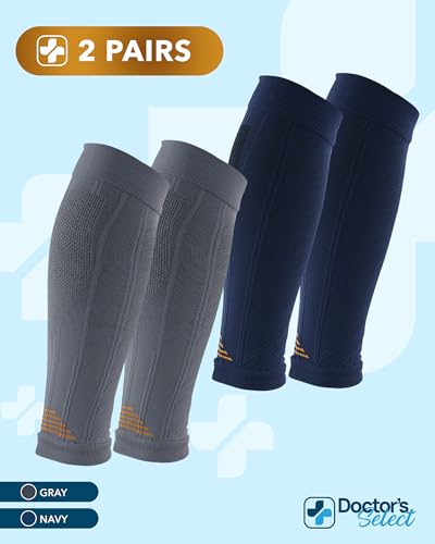 Doctor's Select 2 Pairs Copper Calf Compression Sleeve - Compression Calf Sleeves for Men, Compression Socks for Running, Shin Splints, Gray and Navy - Image 5