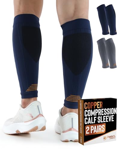 Doctor's Select 2 Pairs Copper Calf Compression Sleeve - Compression Calf Sleeves for Men, Compression Socks for Running, Shin Splints, Gray and Navy - Image 1