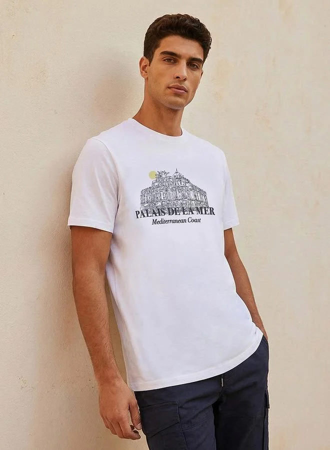 سبلاش فيڤ Men Slim Fit Crew Neck Short Sleeves Sketch Art Print T-shirt