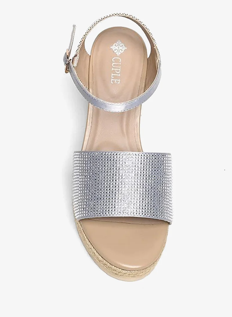 Cuple Grey Comfort Ankle Strap Wedge Sandals for Women | Best Price UAE