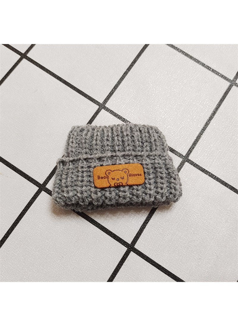 Labubu Cap Accessory 15cm Cotton Doll Hat Gray knitted open hat 