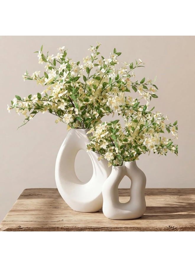 SPEPLA Ceramic Vase Set of 2, Modern Donut Vases for Nordic Minimalist Boho Home Decor,White Vases Centerpieces for Tables Dining Living Room Shelf Bookshelf Mantle Entryway Office House - Image 1