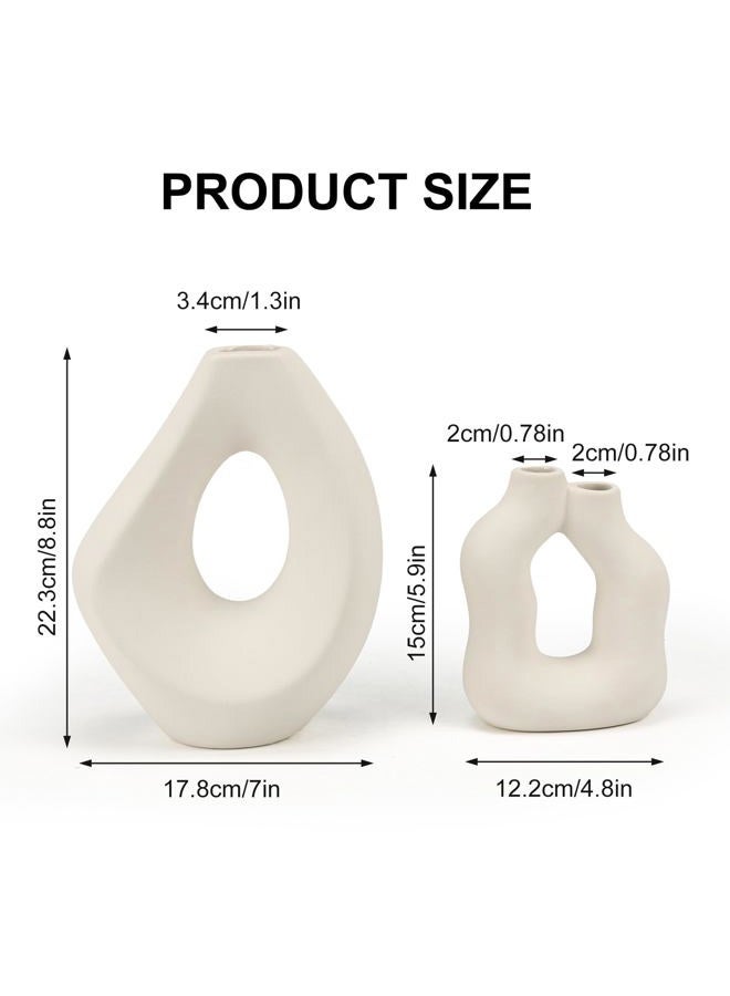 SPEPLA Ceramic Vase Set of 2, Modern Donut Vases for Nordic Minimalist Boho Home Decor,White Vases Centerpieces for Tables Dining Living Room Shelf Bookshelf Mantle Entryway Office House - Image 4