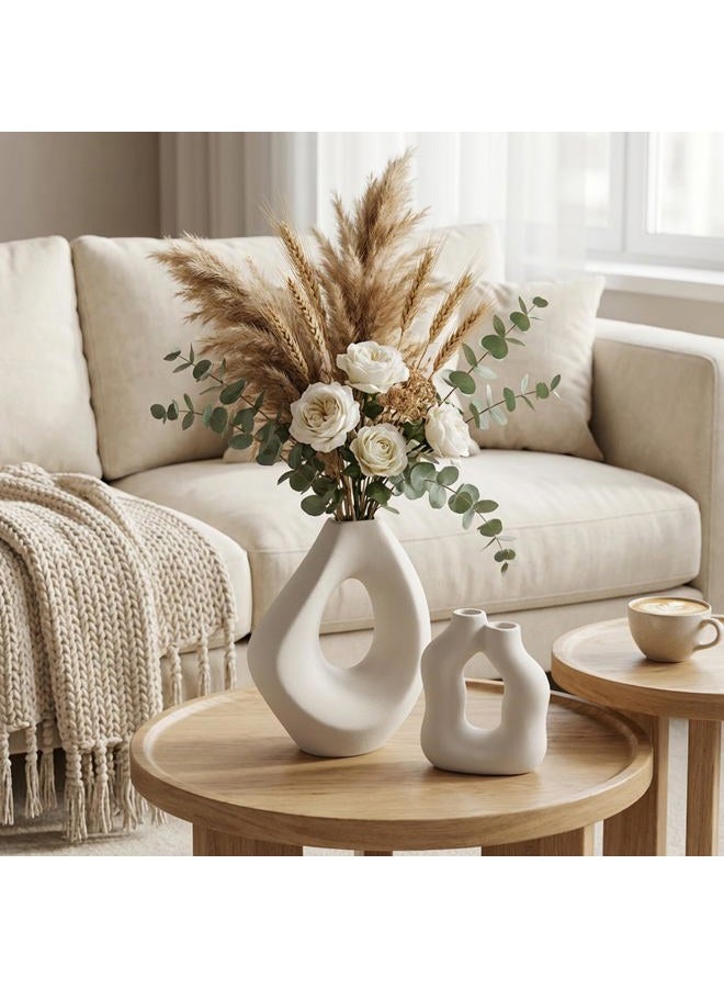 SPEPLA Ceramic Vase Set of 2, Modern Donut Vases for Nordic Minimalist Boho Home Decor,White Vases Centerpieces for Tables Dining Living Room Shelf Bookshelf Mantle Entryway Office House - Image 2