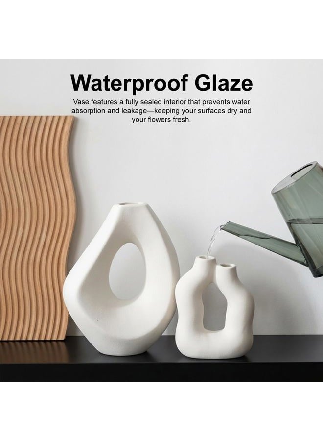 SPEPLA Ceramic Vase Set of 2, Modern Donut Vases for Nordic Minimalist Boho Home Decor,White Vases Centerpieces for Tables Dining Living Room Shelf Bookshelf Mantle Entryway Office House - Image 5