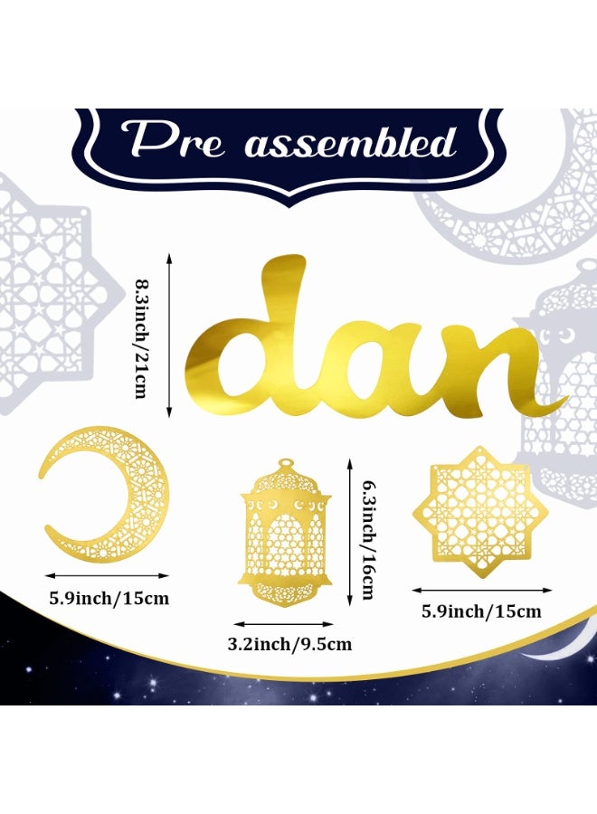 Chielor 2 Pieces Ramadan Kareem Banner Gold Glittery Banner Decorations and Moon Stars Lantern Garland Party Decorative Eid Festival Hanging Garlands for Home Party Supplies Ramadan - Image 2