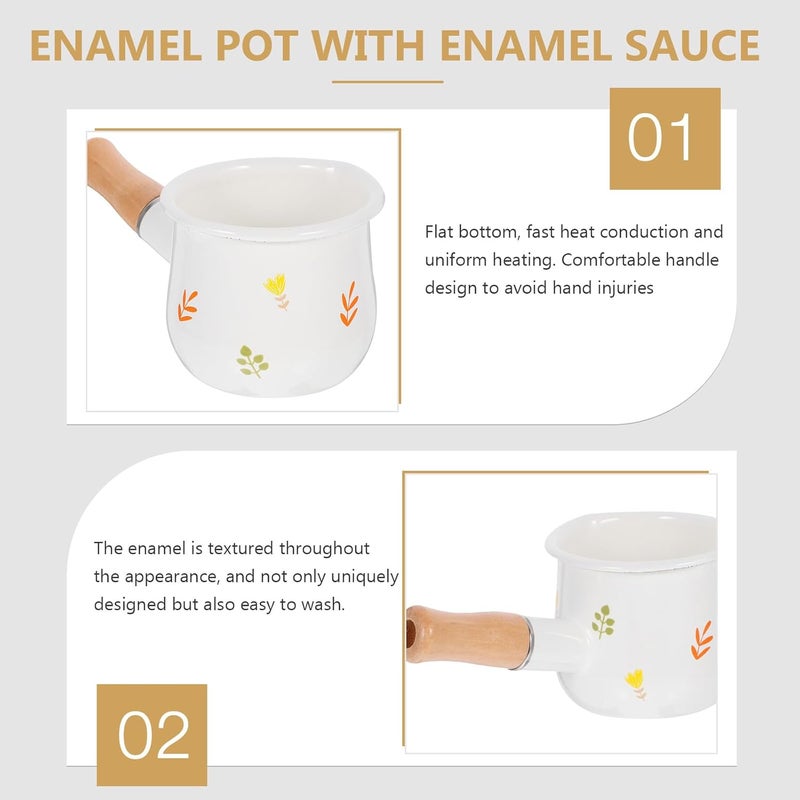 Veemoon Mini Enamel Milk Pan Small Saucepan with Handle Non-stick Heat-resistant Cooking Pot for Milk Heating and Sauce Making in Home Kitchen - Image 4