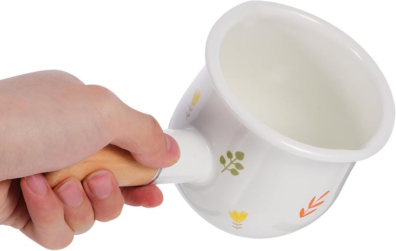 Veemoon Mini Enamel Milk Pan Small Saucepan with Handle Non-stick Heat-resistant Cooking Pot for Milk Heating and Sauce Making in Home Kitchen - Image 3