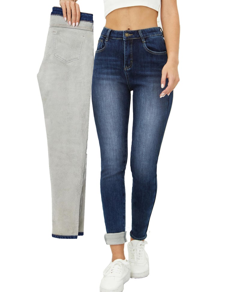 heipeiwa Women's Fleece Lined Jeans Winter Jeans Thermal Stretch Warm Flannel Lined Skinny Denim Pants - Image 1