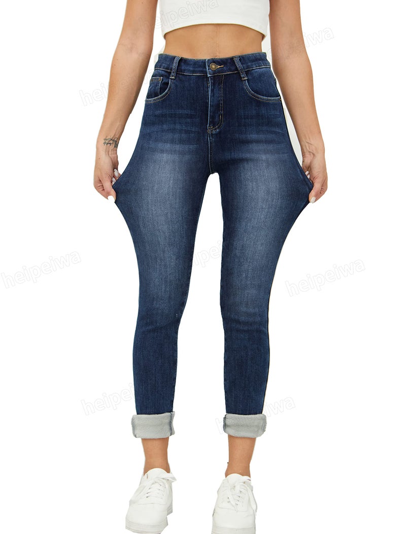 heipeiwa Women's Fleece Lined Jeans Winter Jeans Thermal Stretch Warm Flannel Lined Skinny Denim Pants - Image 5