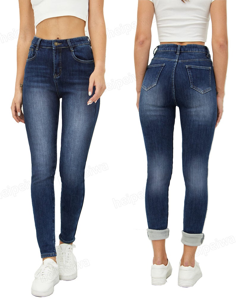 heipeiwa Women's Fleece Lined Jeans Winter Jeans Thermal Stretch Warm Flannel Lined Skinny Denim Pants - Image 4