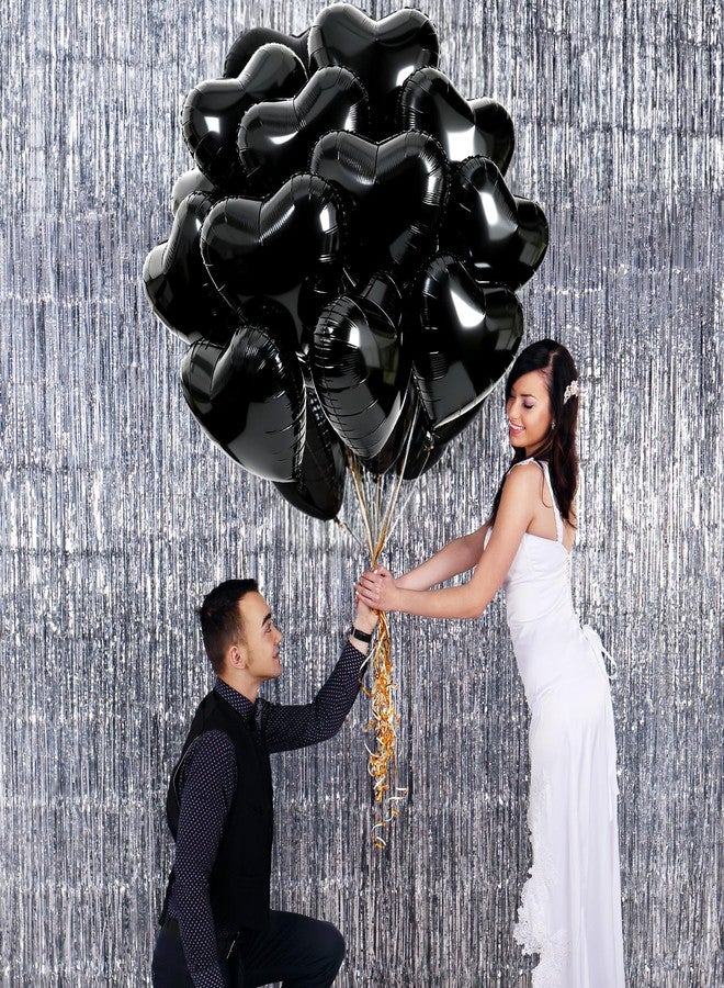 D-Fokes 12 PCS Black Heart Balloons, 18 Inch Large Black Heart Foil Balloon, Love Valentines Mylar Balloon for Valentines Engagement Brithday Baby Shower Wedding Party Decorations - Image 3