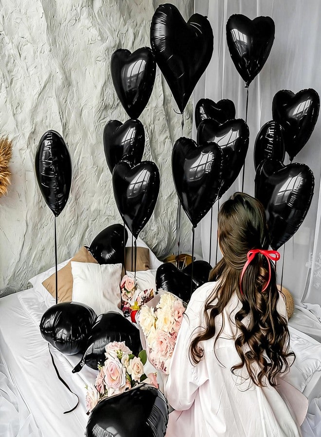 D-Fokes 12 PCS Black Heart Balloons, 18 Inch Large Black Heart Foil Balloon, Love Valentines Mylar Balloon for Valentines Engagement Brithday Baby Shower Wedding Party Decorations - Image 5