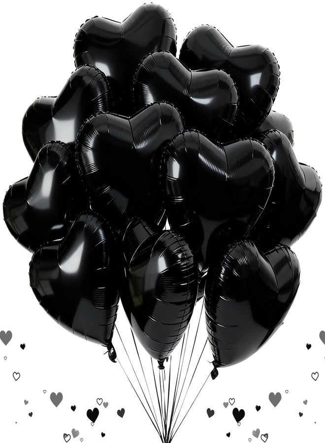 D-Fokes 12 PCS Black Heart Balloons, 18 Inch Large Black Heart Foil Balloon, Love Valentines Mylar Balloon for Valentines Engagement Brithday Baby Shower Wedding Party Decorations - Image 1