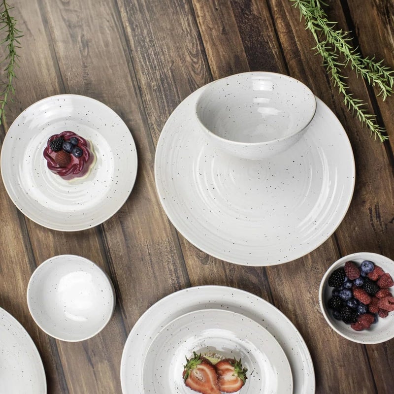 Sango Siterra 16-Piece Rustic White Stoneware Dinnerware Set â€“ Service for 4, White with Glossy Speckle Overlay, for Everyday Dining & Entertainment, Microwave & Dishwasher Safe - Image 5