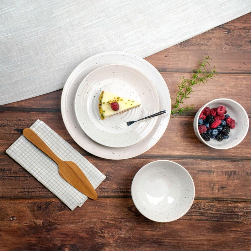 Sango Siterra 16-Piece Rustic White Stoneware Dinnerware Set â€“ Service for 4, White with Glossy Speckle Overlay, for Everyday Dining & Entertainment, Microwave & Dishwasher Safe - Image 3