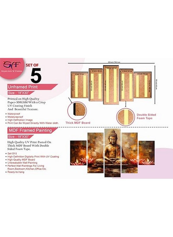 SAF Buddha Paintings For Wall Decoration - Set Of Five, 3D Modern Art Painting For Living Room Large Size With Frames For Home Decoration, Hotel, Office 76.2 Cm X 45 Cm Sanfpnls35458, Engineered Wood - Image 4