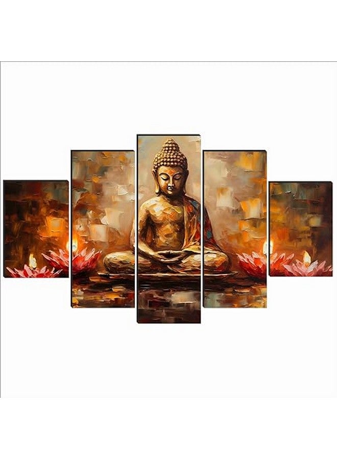 SAF Buddha Paintings For Wall Decoration - Set Of Five, 3D Modern Art Painting For Living Room Large Size With Frames For Home Decoration, Hotel, Office 76.2 Cm X 45 Cm Sanfpnls35458, Engineered Wood - Image 2