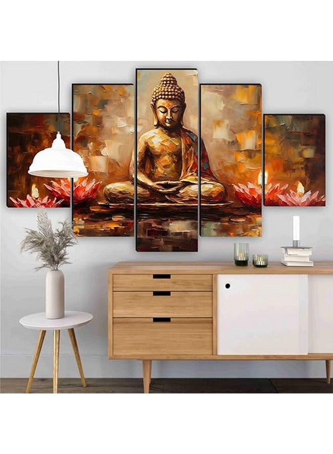 SAF Buddha Paintings For Wall Decoration - Set Of Five, 3D Modern Art Painting For Living Room Large Size With Frames For Home Decoration, Hotel, Office 76.2 Cm X 45 Cm Sanfpnls35458, Engineered Wood - Image 3