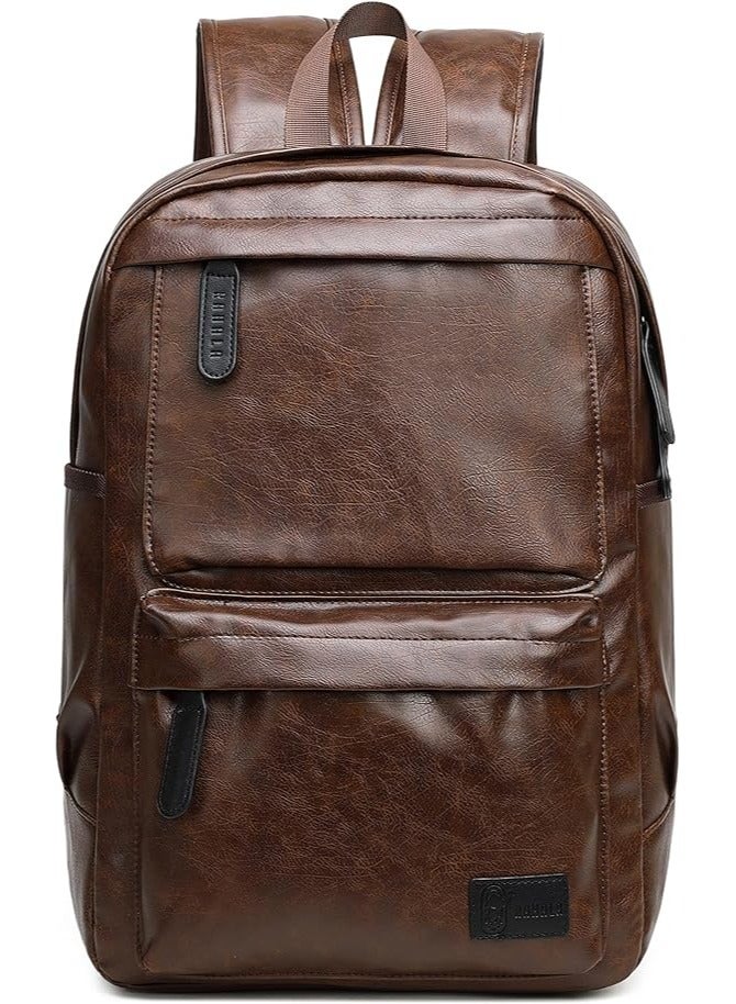 Rahala GLD112 Water Resistant Leather 15.6 Laptop Casual Backpack (Brown)  - Image 1