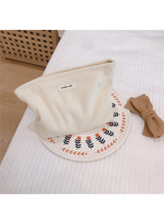[Suxi Cloth Bag] Solid Color Corduroy Cloth Bag Cosmetic Bag Clutch Fabric Storage Canvas Bag Simple Artistic-Color:Milky White  - Image 1