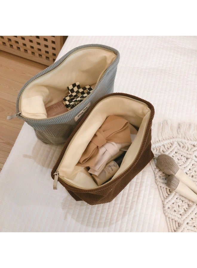 [Suxi Cloth Bag] Solid Color Corduroy Cloth Bag Cosmetic Bag Clutch Fabric Storage Canvas Bag Simple Artistic-Color:Milky White  - Image 5