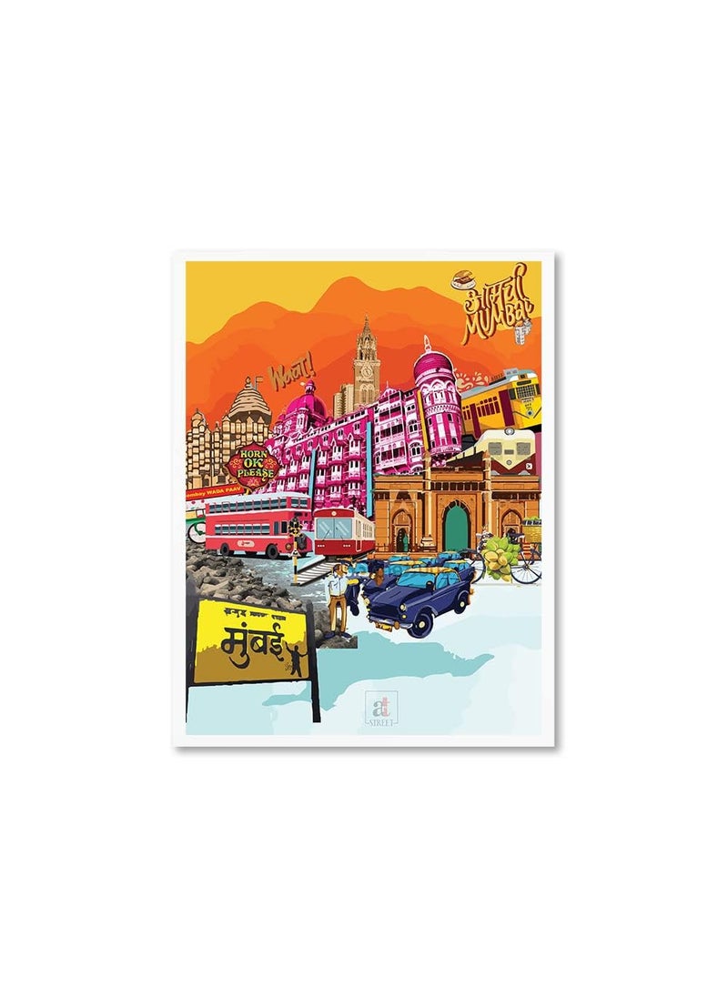 Art Street - Art Street Pop Art Aamchi Mumbai City Texture Paper Framed Art Print, Wall Décor For Home, Office & Living Room Decoration - 13x17 Inch - Image 1