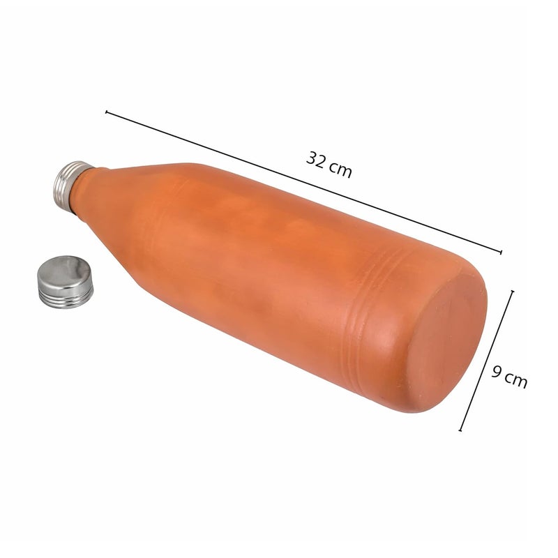 PTR Handmade 1 Liter Clay Water Bottle Earthenware Terracotta Mitti ki Bottle with Steel Cap, Leak Proof and Keeps Water Cold Naturally Eco Friendly for Home, Office Travelling and Kitchen Use - Image 2