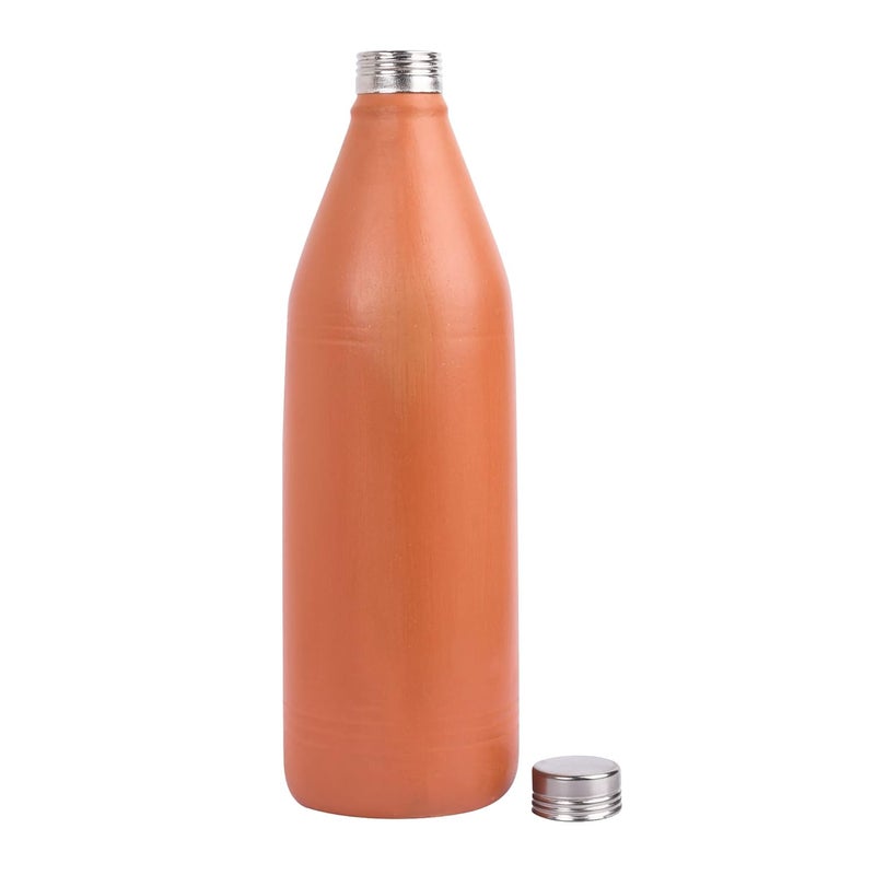 PTR Handmade 1 Liter Clay Water Bottle Earthenware Terracotta Mitti ki Bottle with Steel Cap, Leak Proof and Keeps Water Cold Naturally Eco Friendly for Home, Office Travelling and Kitchen Use - Image 4