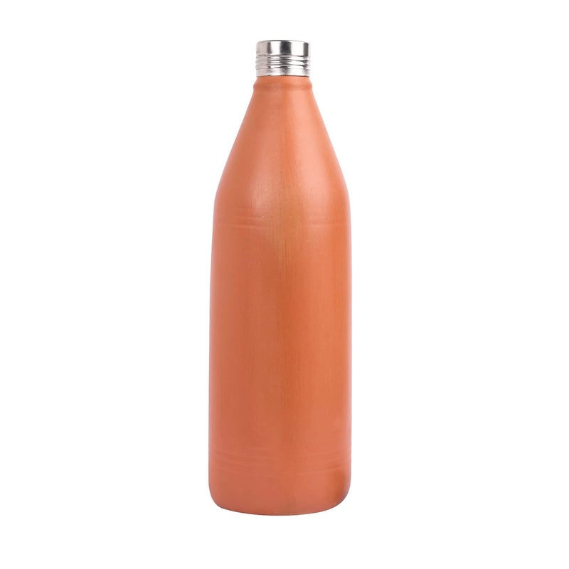 PTR Handmade 1 Liter Clay Water Bottle Earthenware Terracotta Mitti ki Bottle with Steel Cap, Leak Proof and Keeps Water Cold Naturally Eco Friendly for Home, Office Travelling and Kitchen Use - Image 3