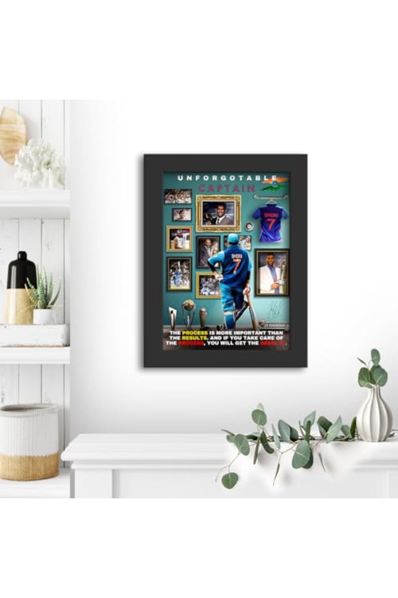 DmcreativityCraft إطار فني ملهم من DmcreativityCraft مع ملصقات MS Dhoni وإطار أسود بلمسة نهائية مات بعرض 1 بوصة لتزيين غرفة الدراسة أو المكتب أو المكتب (9.5 × 12.5 بوصة) - Image 3