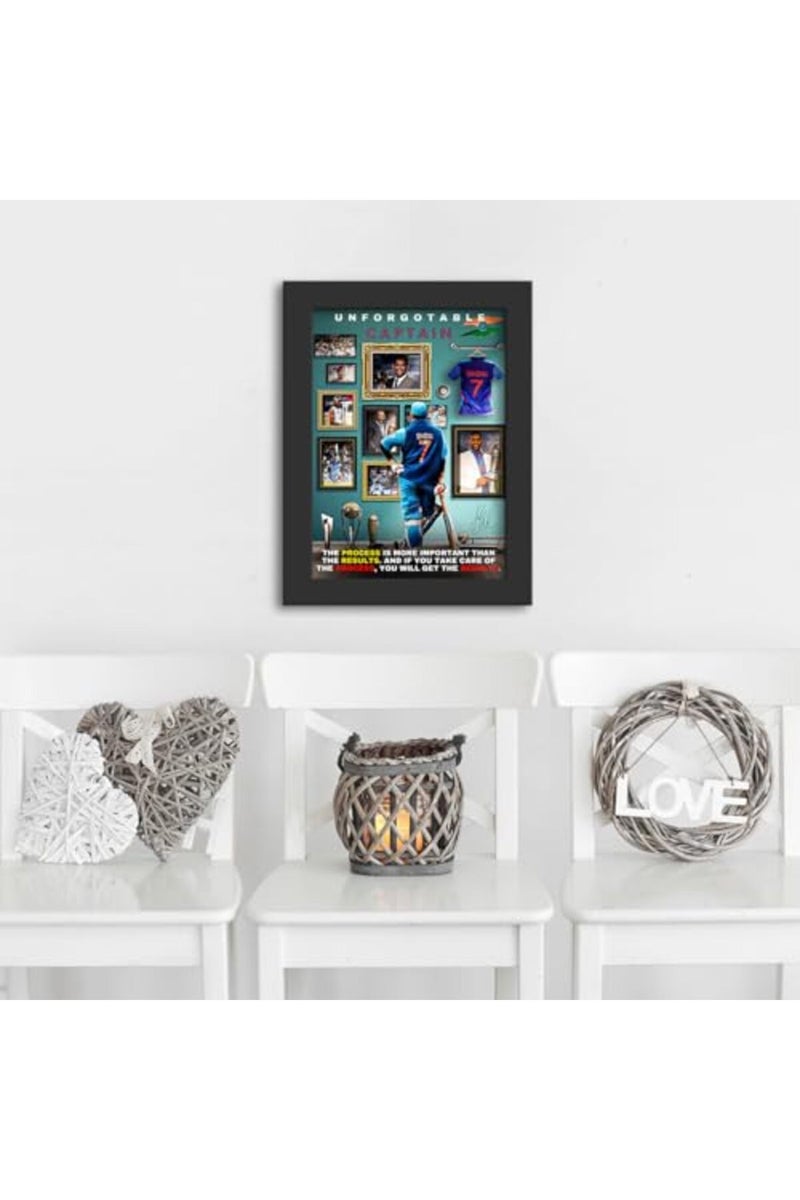 DmcreativityCraft إطار فني ملهم من DmcreativityCraft مع ملصقات MS Dhoni وإطار أسود بلمسة نهائية مات بعرض 1 بوصة لتزيين غرفة الدراسة أو المكتب أو المكتب (9.5 × 12.5 بوصة) - Image 5
