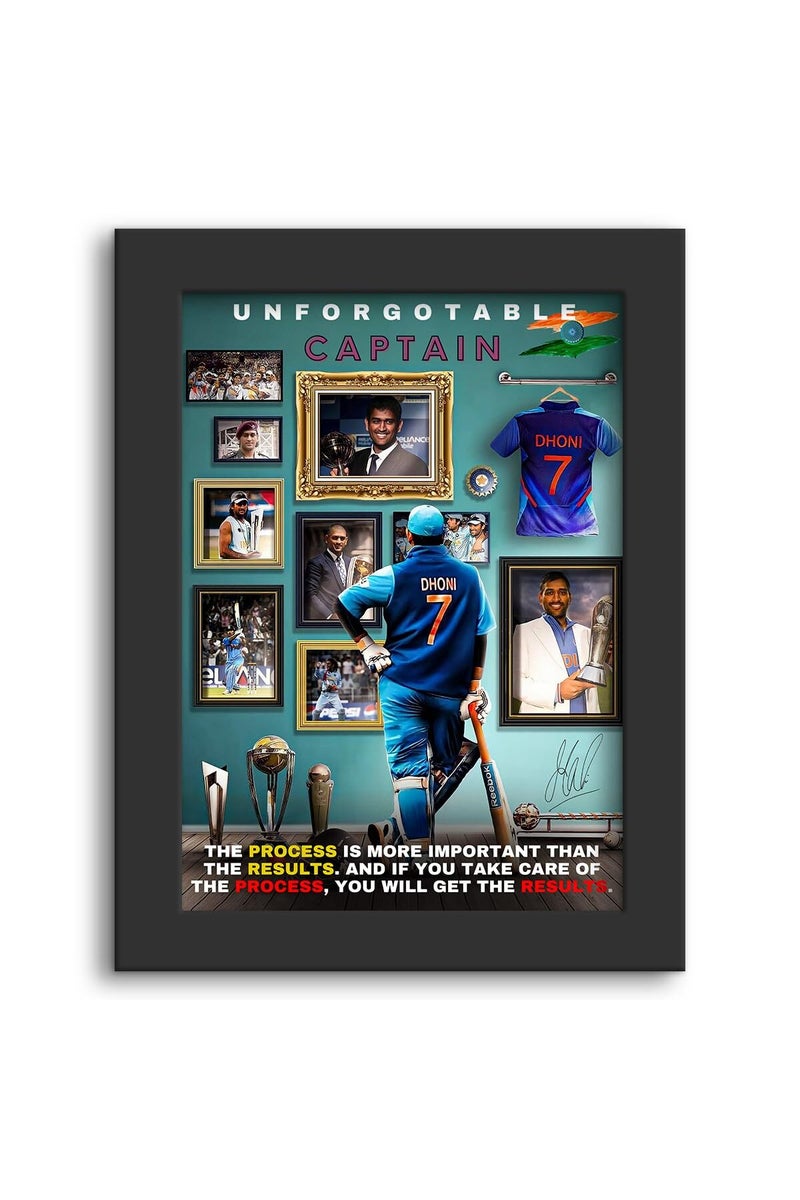 DmcreativityCraft إطار فني ملهم من DmcreativityCraft مع ملصقات MS Dhoni وإطار أسود بلمسة نهائية مات بعرض 1 بوصة لتزيين غرفة الدراسة أو المكتب أو المكتب (9.5 × 12.5 بوصة) - Image 1