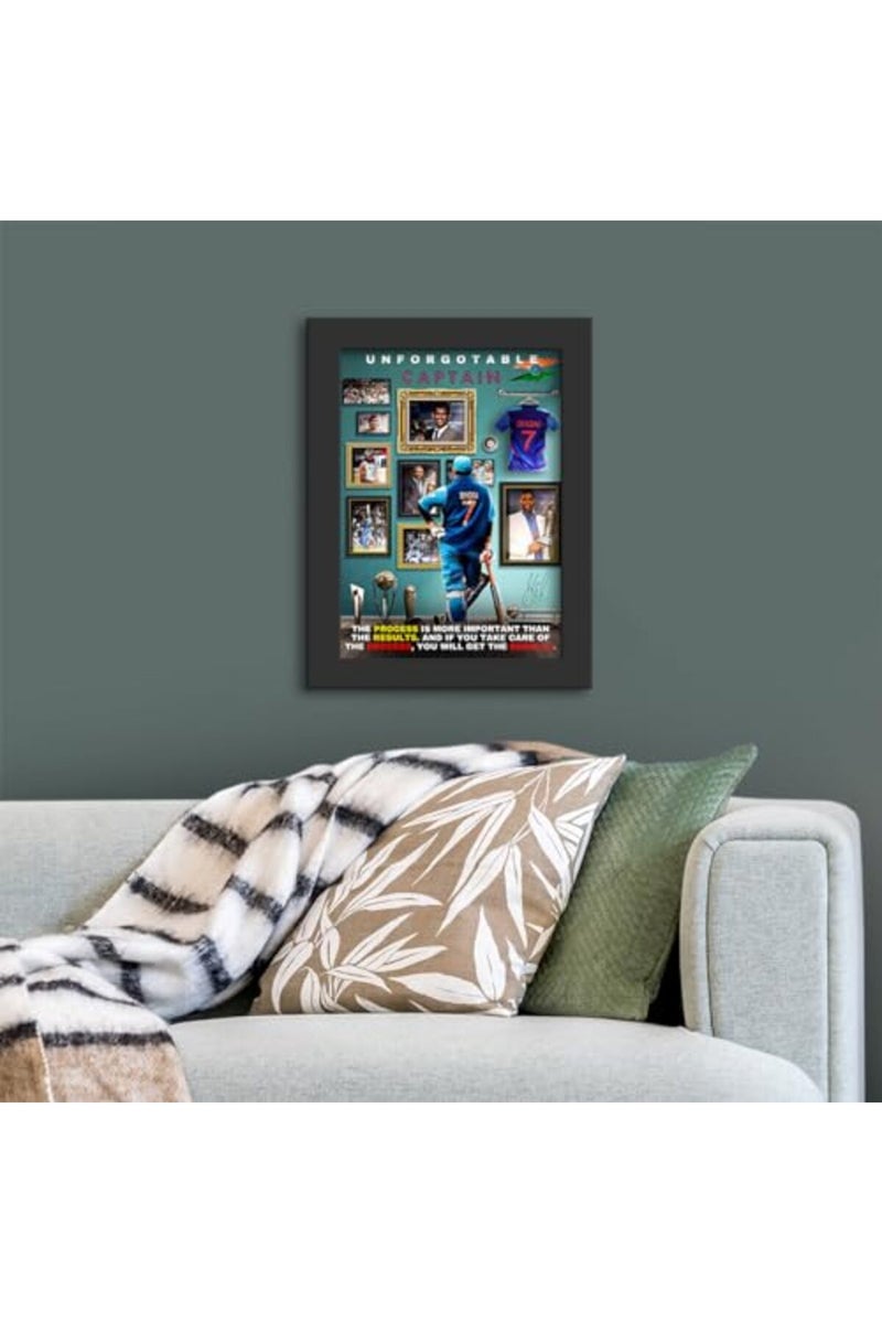 DmcreativityCraft إطار فني ملهم من DmcreativityCraft مع ملصقات MS Dhoni وإطار أسود بلمسة نهائية مات بعرض 1 بوصة لتزيين غرفة الدراسة أو المكتب أو المكتب (9.5 × 12.5 بوصة) - Image 4