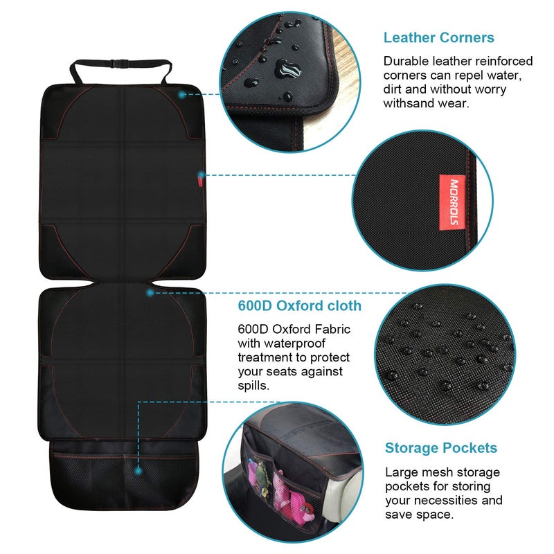 MORROLS Car Seat Protector for Child, Baby, Pets -1 Pack car seat Cover with Thick Padding- Waterproof Universal Size with Mesh Pockets (Black) - Image 5